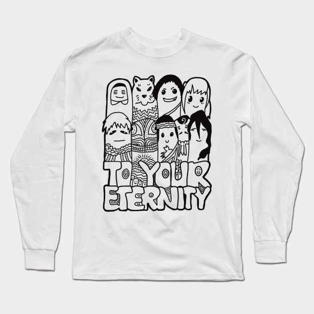 All The Characters In To Your Eternity Or Fumetsu No Anata E Anime Are Drawn With Cool And Cute Black Doodles (Transparent) Long Sleeve T-Shirt by Animangapoi